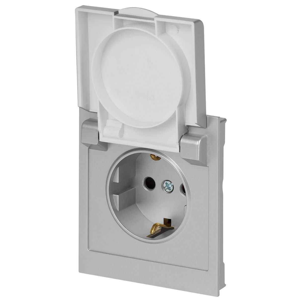 фото розетка эра arktik 16-2103-03 с заземлением 2p+e schuko со шторками с крышкой 16а-250в алюминий б0070436 | 220svet.ru