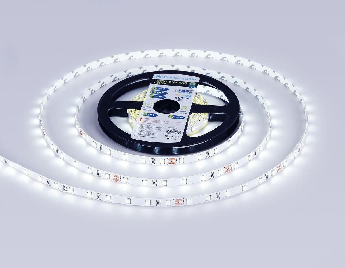 фото светодиодная лента холодный белый ambrella light 6w/m 60led/m 2835smd 6500к 5m gs3003 | 220svet.ru