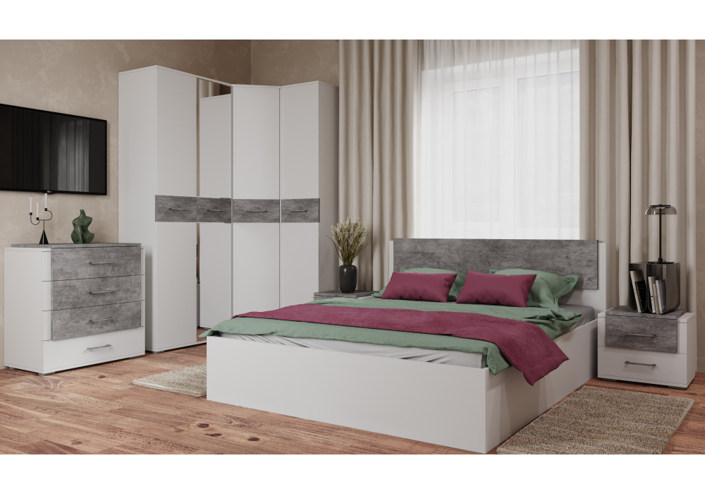 фото полутораспальная кровать 140x200 woodville теплиса белый / бетон светлый 715061 | 220svet.ru