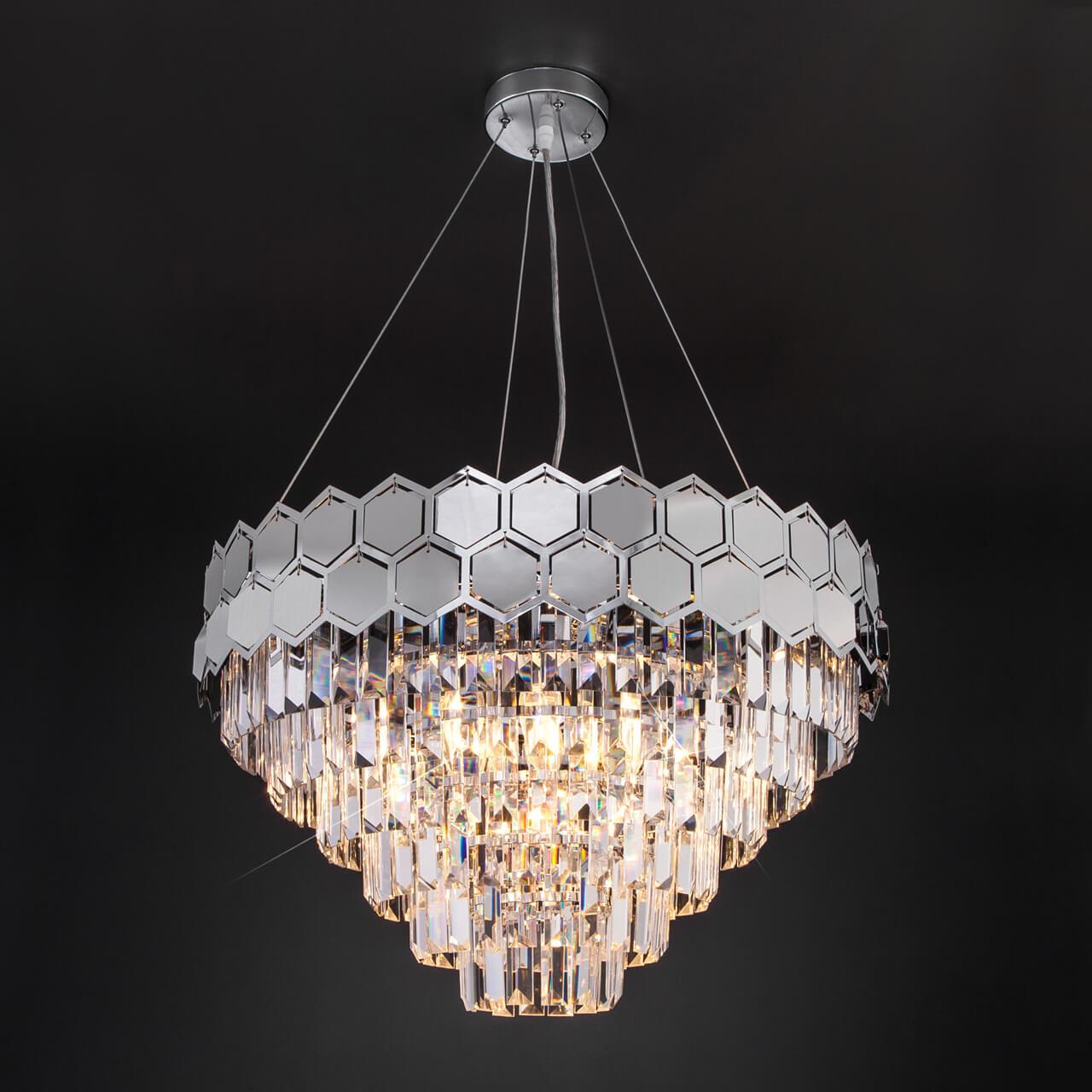 фото подвесная люстра eurosvet 10124/8 хром/прозрачный хрусталь strotskis smart | 220svet.ru