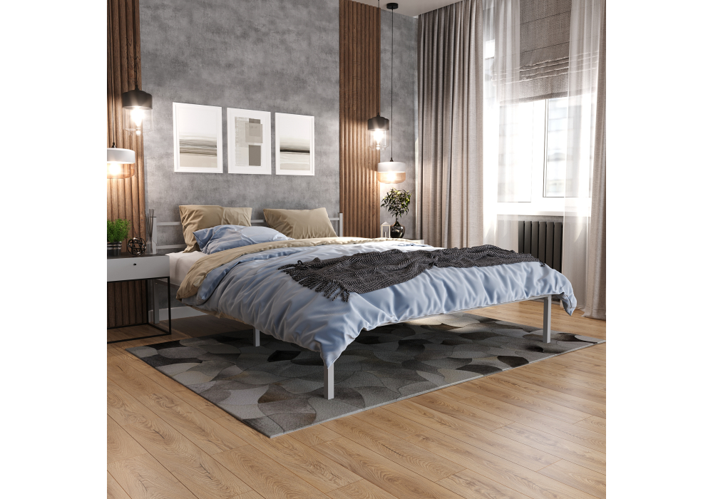 фото кровать двуспальная  woodville фади 160х200 серая 462539 | 220svet.ru