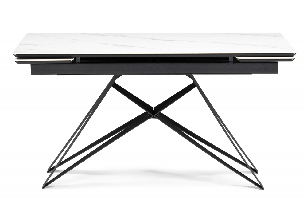 фото керамический стол раздвижной woodville блэкберн 160(220)х89 белый мрамор snow white / черный 625943 | 220svet.ru