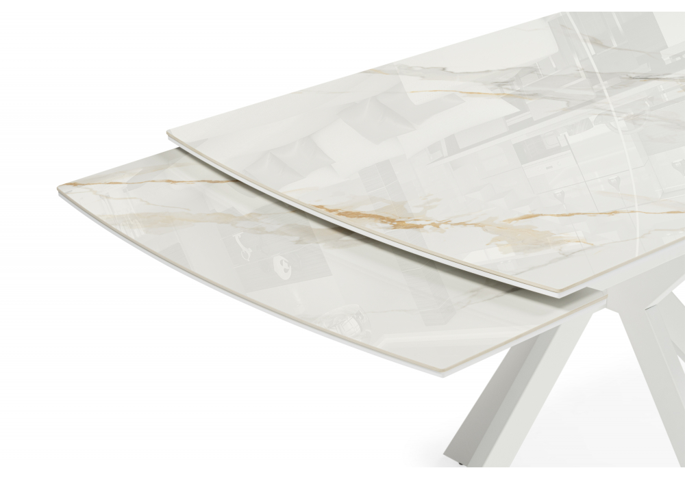 фото керамический стол раздвижной 120(180)x80 woodville катчел-2 calacatta gold / белый 632671 | 220svet.ru