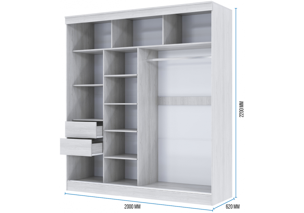 фото шкаф-купе woodville москана-2 анкор светлый / зеркало / лакобель белый 614770 | 220svet.ru