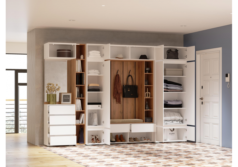 фото прихожая комплектация 2 woodville роут белый 596584 | 220svet.ru