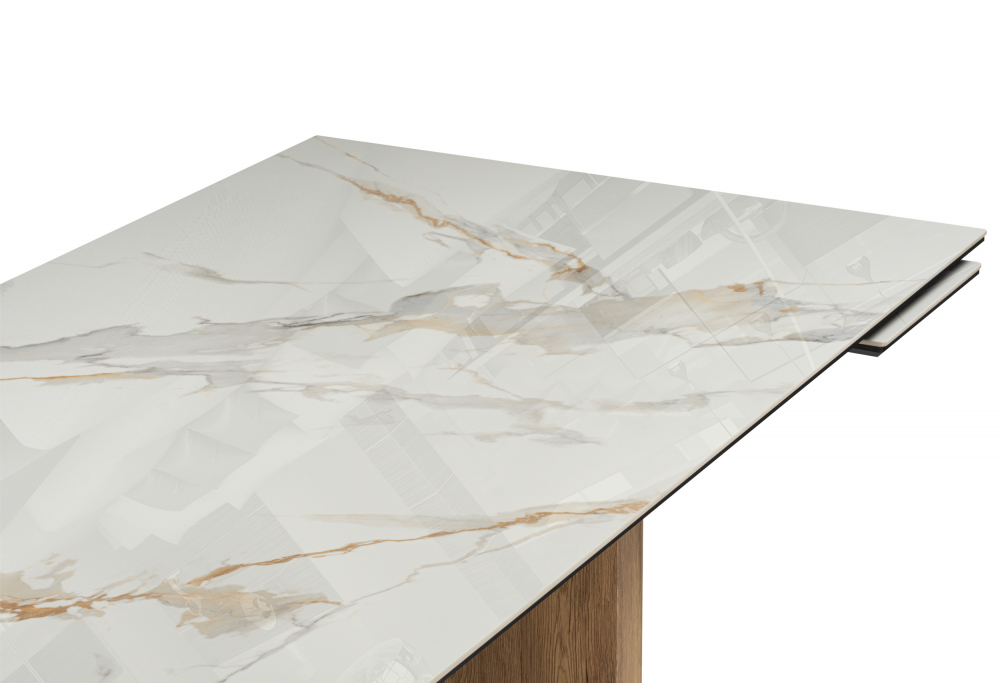 фото керамический стол раздвижной woodville монерон 180(240)x90 calacatta gold / дуб монтана 621194 | 220svet.ru
