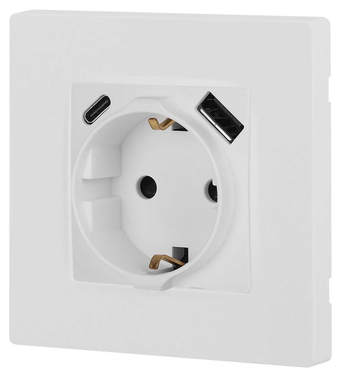 фото розетка эра серия 12 12-4108-01м 2p+e 16a-250в со шторками с usb type-a+c 5в-3а белый матовый б0067711 | 220svet.ru