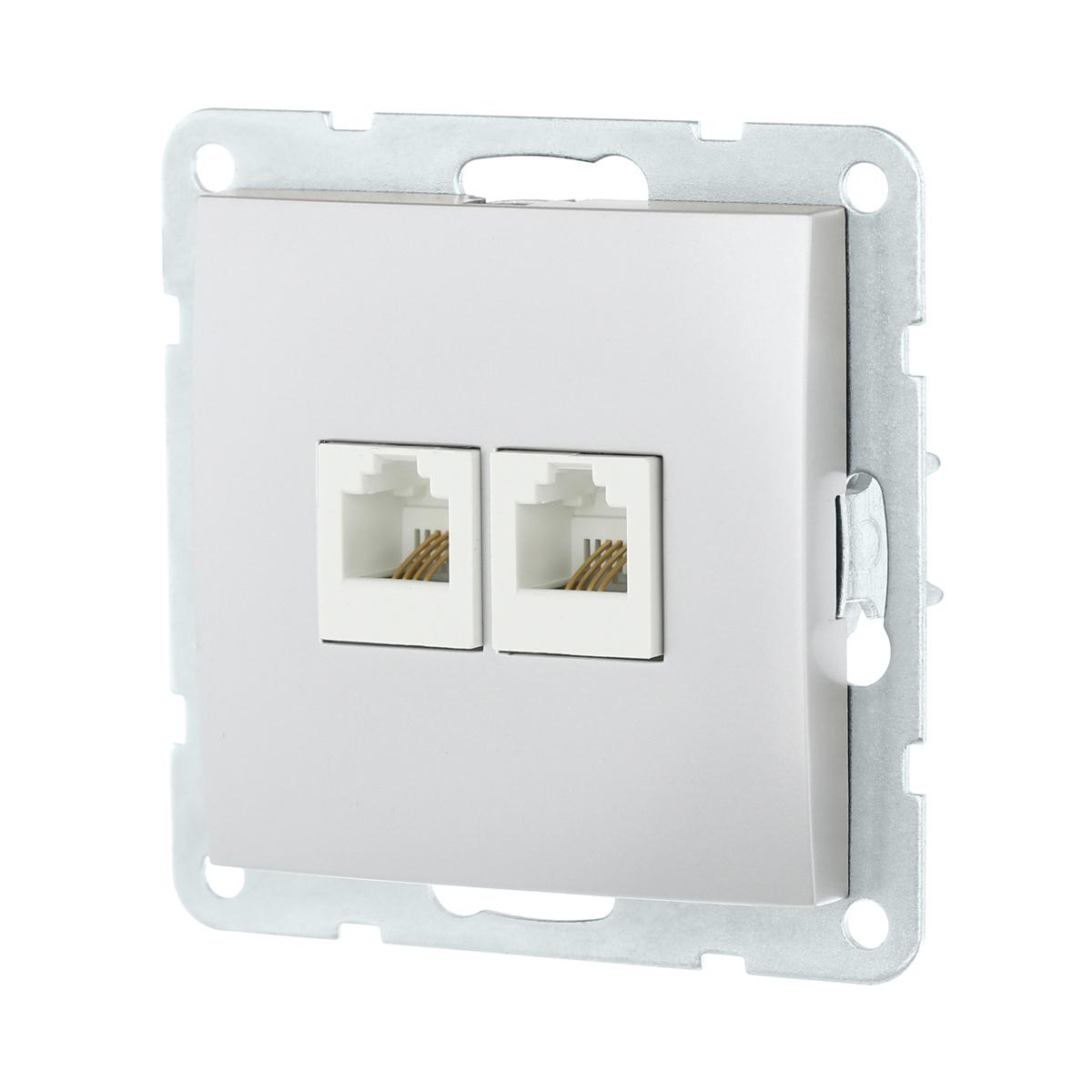 фото розетка lk studio компьютерная 2хrj-45 кат. 5е с накладкой (серебристый металлик) lk60 866203-1 | 220svet.ru