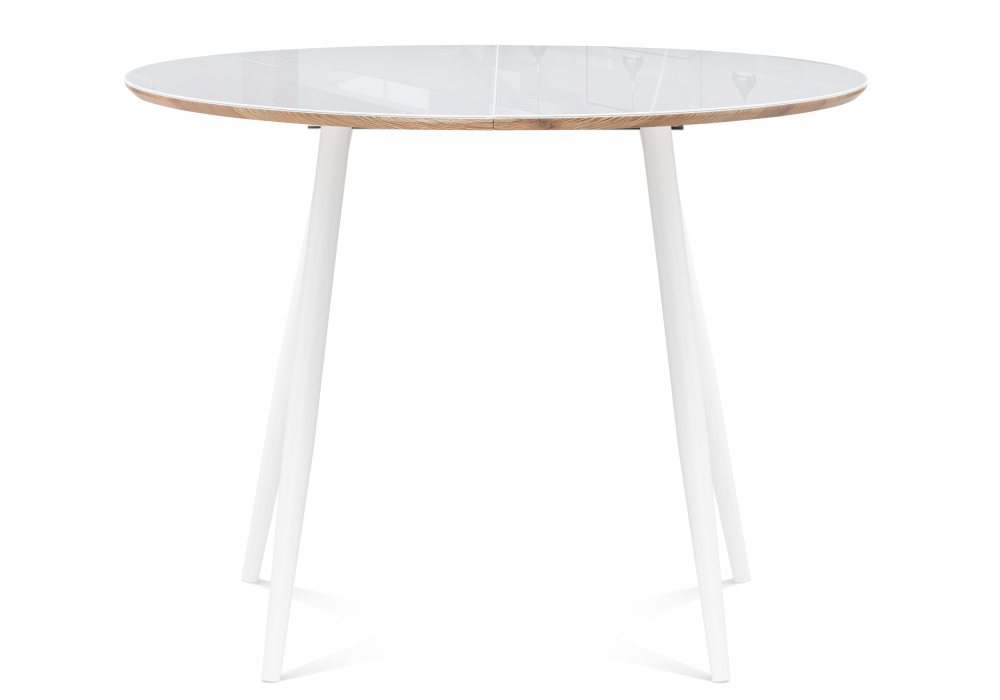 фото стол стеклянный woodville абилин 100(140)х76 ультра белое стекло / дуб вотан / белый матовый 516545 | 220svet.ru