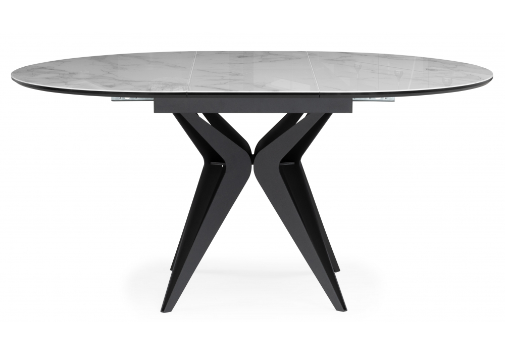 фото стол стеклянный раскладной woodville рикла 120(160) белый мрамор / черный 612860 | 220svet.ru