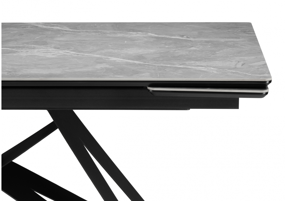 фото керамический стол раздвижной woodville блэкберн 140(200)х80 серый мрамор larka grey / черный 625933 | 220svet.ru