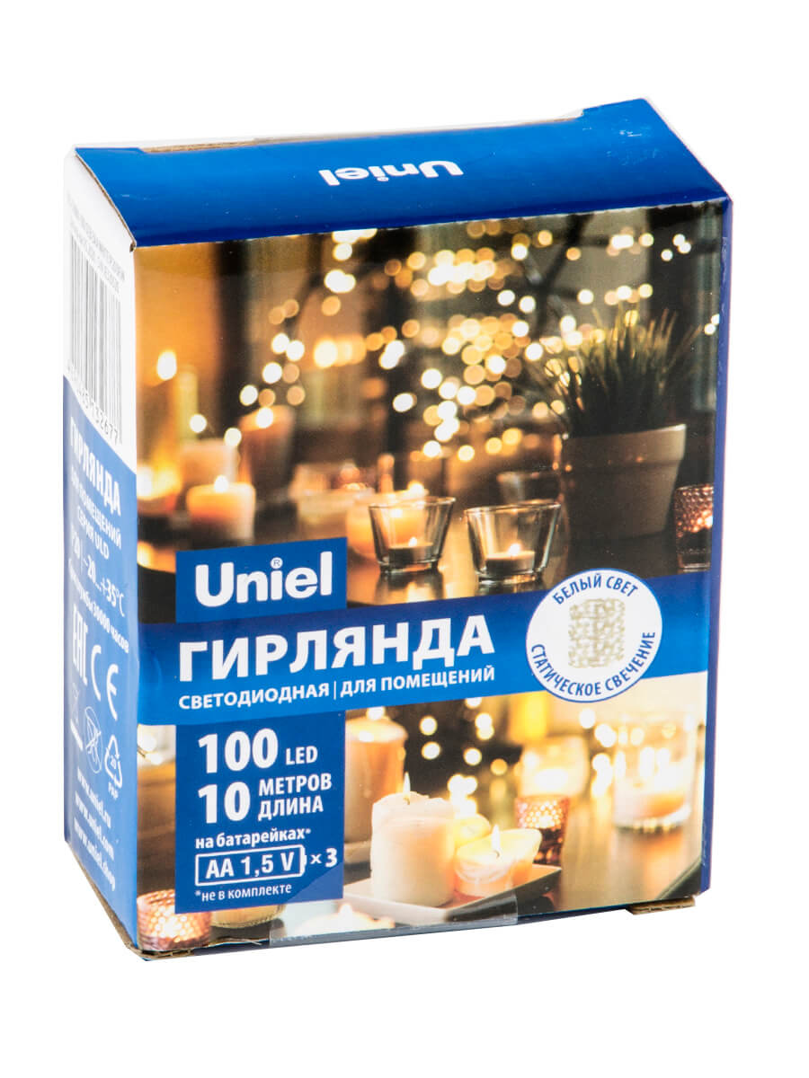фото светодиодная гирлянда uniel роса белый uld-s1000-100/scb/3aa white ip20 dew ul-00007186 | 220svet.ru