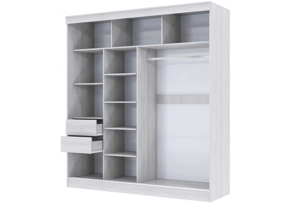 фото шкаф-купе woodville москана-2 анкор светлый / зеркало / лакобель белый 614770 | 220svet.ru