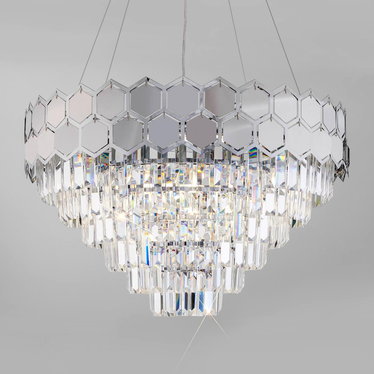 фото подвесная люстра eurosvet 10124/8 хром/прозрачный хрусталь strotskis smart | 220svet.ru