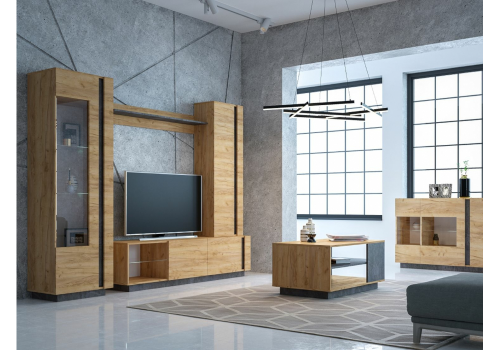 фото журнальный стол woodville арчи дуб золотой craft / камень темный 339643 | 220svet.ru