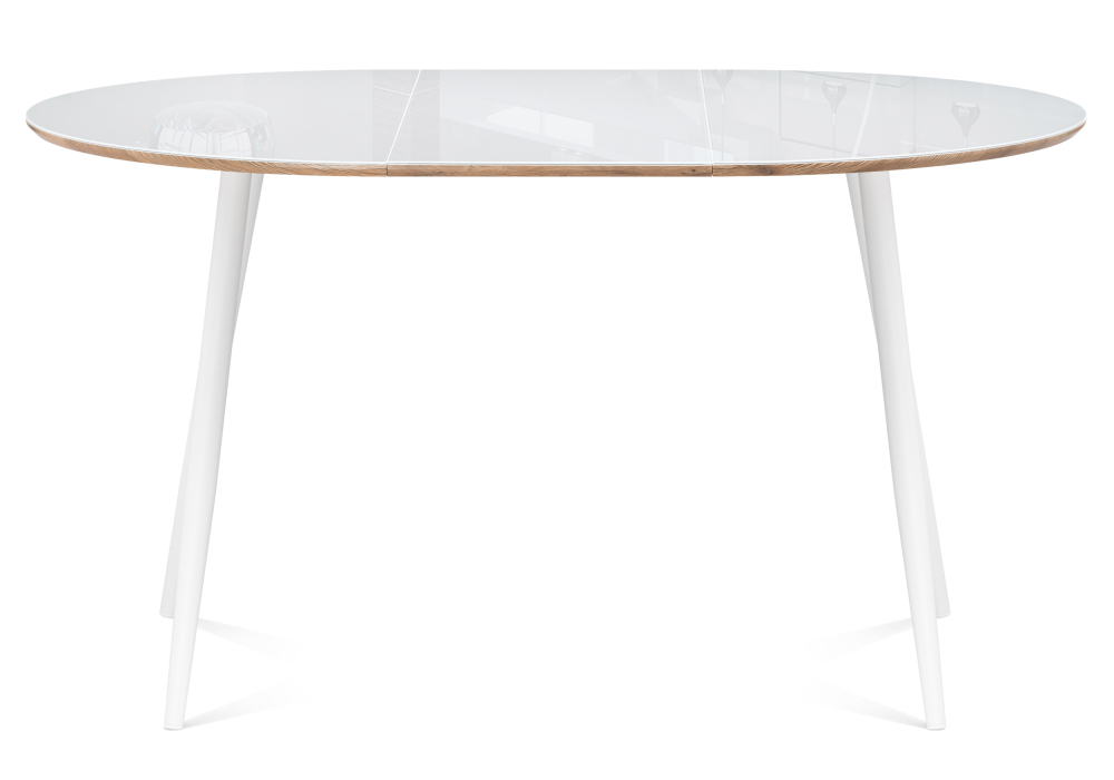 фото стол стеклянный woodville абилин 100(140)х76 ультра белое стекло / дуб вотан / белый матовый 516545 | 220svet.ru