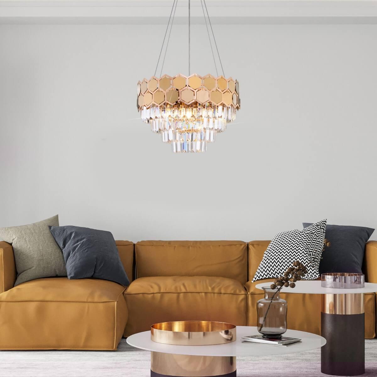 фото подвесная люстра eurosvet ariana 10124/5 золото/прозрачный хрусталь strotskis smart | 220svet.ru