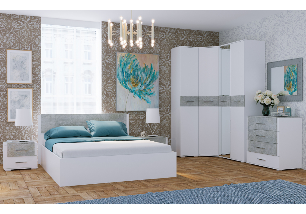 фото двуспальная кровать 160x200 woodville теплиса бетон светлый 715064 | 220svet.ru
